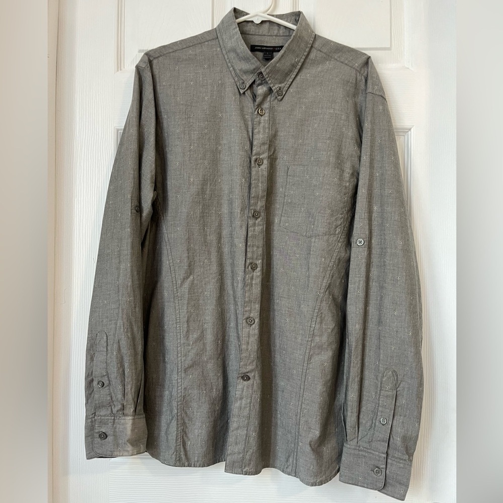 John Varvatos USA Men's Gray Cotton Button Down Shirt Large